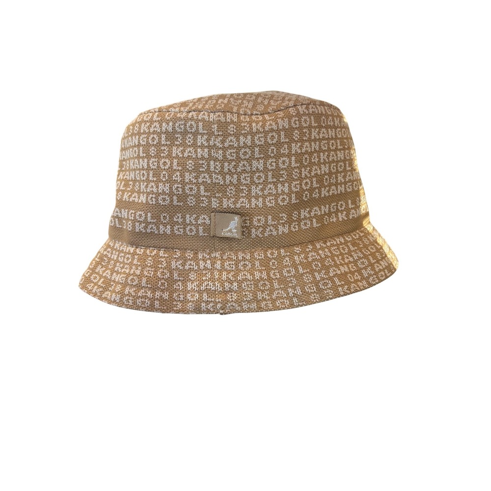 Kangol Monogram Stripe Bucket Hat - Large - Tan Beige‎ Logo